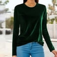 thumbnail image 2 of SHTXOZHI Women Long Sleeve Velvet Tops Fall Fashion Blouses Crewneck Solid Color Casual Shirts, 2 of 6