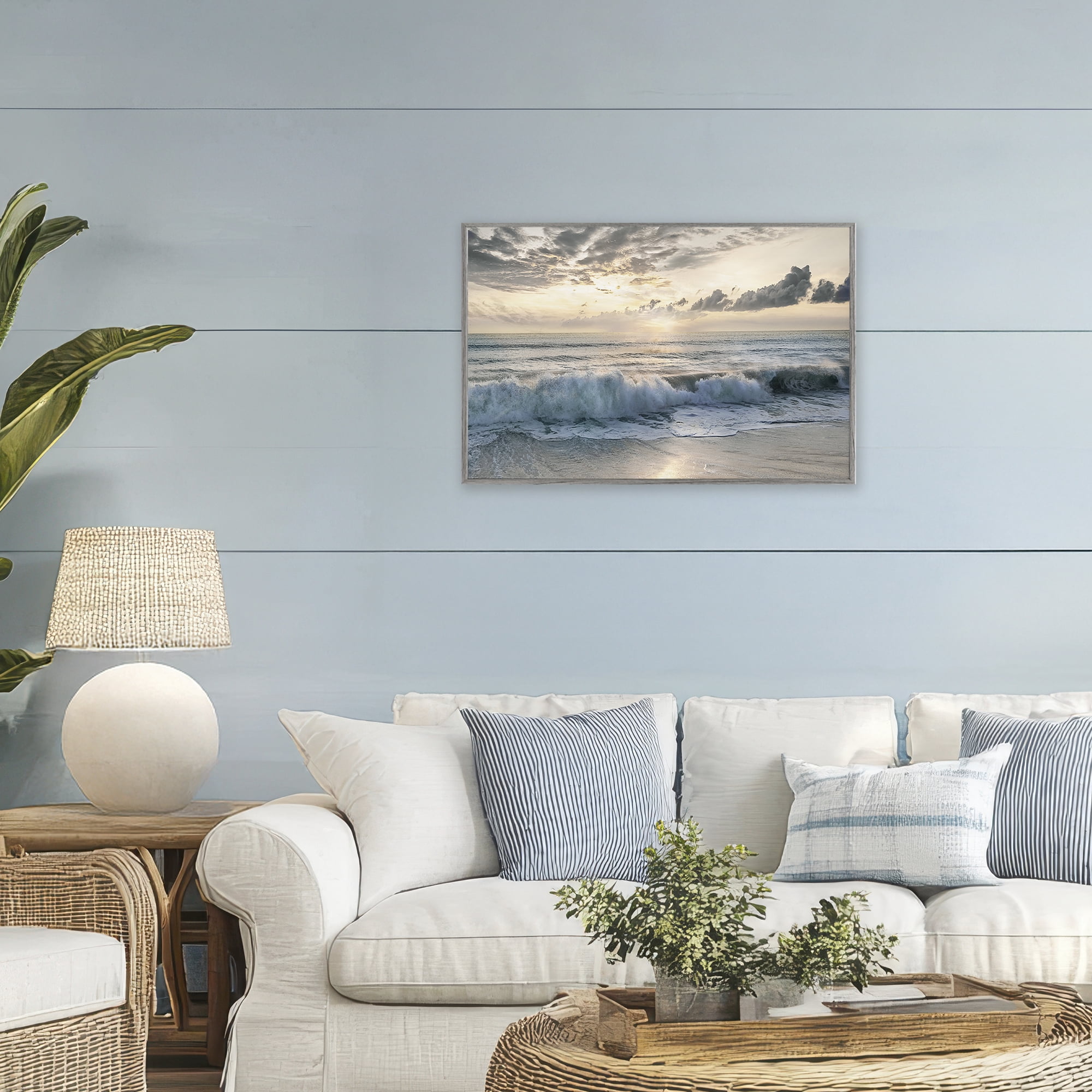 Stupell Industries Sunset Foam Along Shoreline Gray Framed Giclee Art, design by Mike Calascibetta