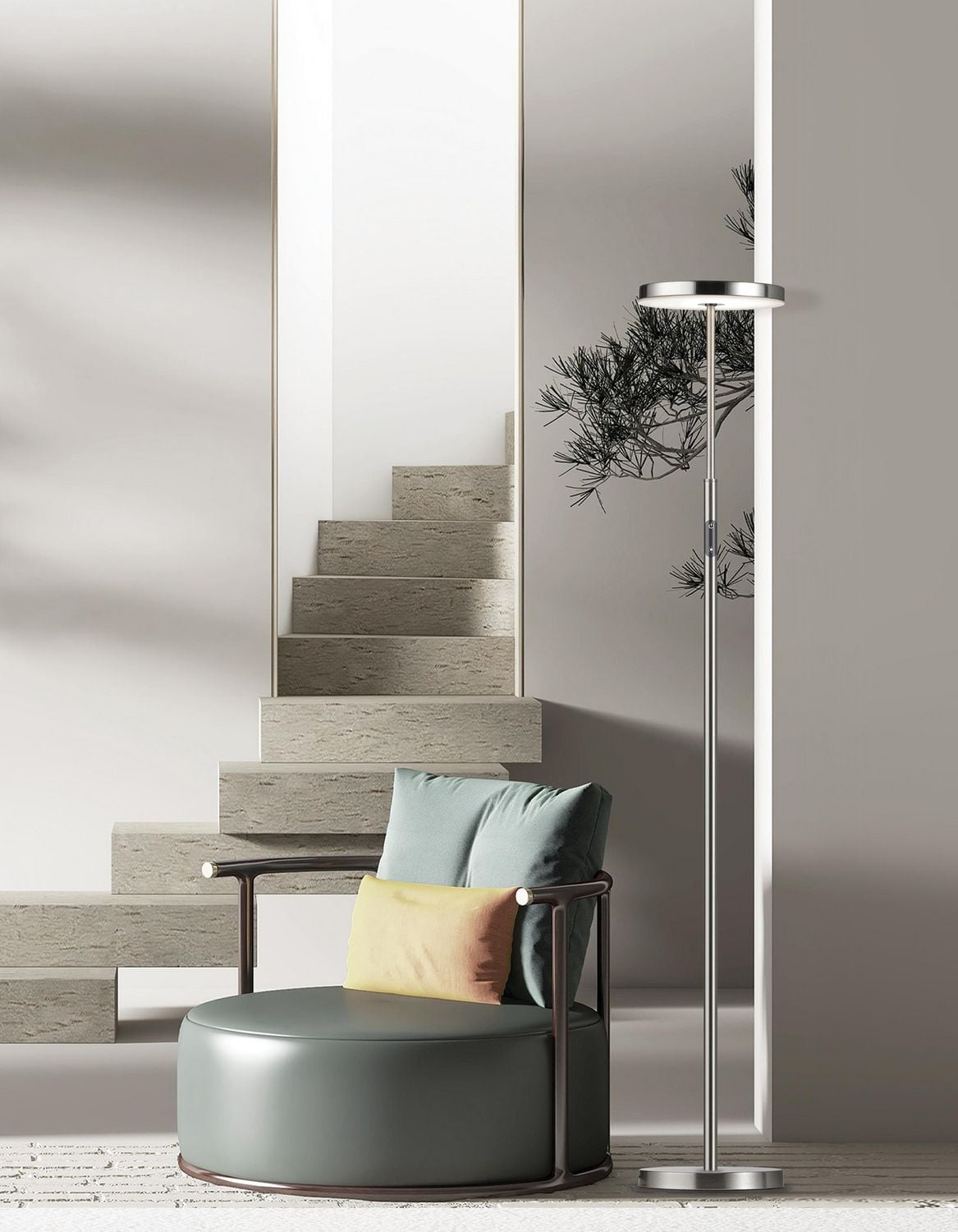 Francine Floor Lamp - 30W - Satin Nickel - White Acrylic Diffuser