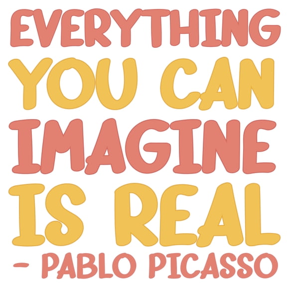 Everything You Can Imagine Is Real - 19" x 20" Pablo Picasso Inspirational Quotes Decoration Multicolored Lettering Art Design Easy To Apply Home Bedroom Living Room Vinyl Adhesive Wall Decal Sticker