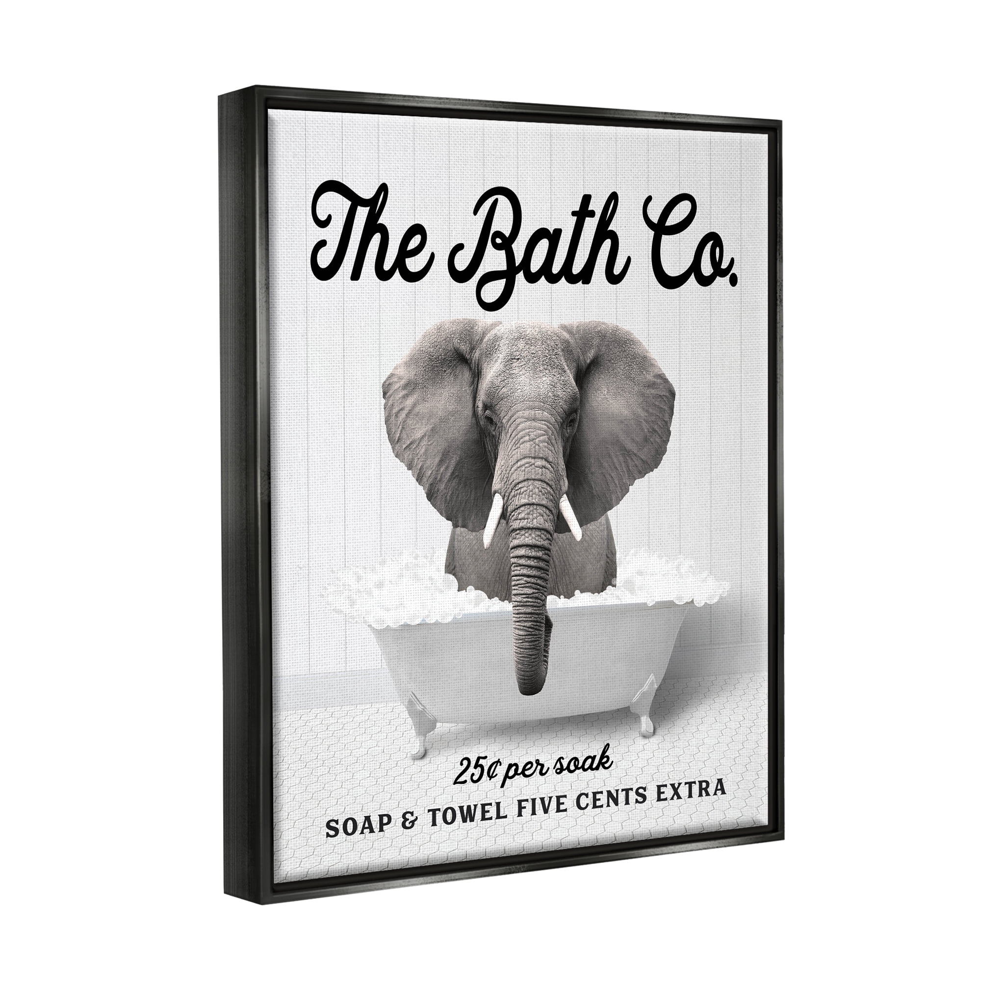 Stupell Industries Bubble Bathtub Elephant Animals & Insects Painting Black Floater Framed Art Print Wall Art, 25 x 31