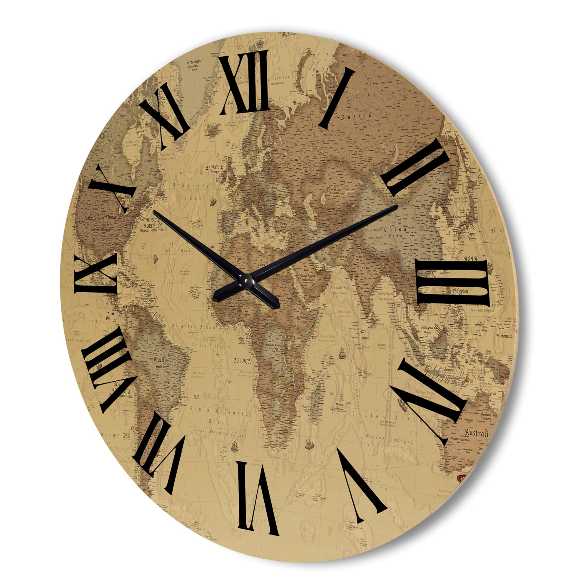 Designart 'Ancient World Map III' Vintage Wood Wall Clock