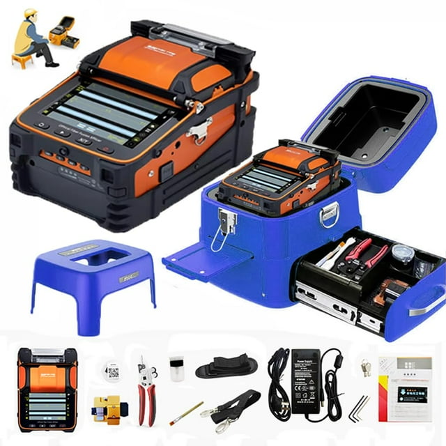 D YEDEMC SM&MM Automatic Intelligent Optical Fiber Fusion Splicer Optical Fiber Welding Splicing Machine (Ai-9) & Fiber Cleaver Kit … (Blue_Box_Ai-9)