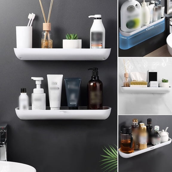 Wall Mounted Bathroom Shelf under $5! Kadlawus Wall Mounted Bathroom Shelf, Adhesive Storage Organizer, Waterproof Shelf, for Towels, Toiletries, Kitchen, Laundry, No Drill Installation