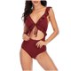 thumbnail image 1 of Bikini de Corte Alto de Mujer Bikinis sin Espalda Ajustables de Color Sólido, Traje de Baño Sexy Frenum Flounce con Almohadilla de Pecho, 1 of 8