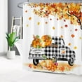 thumbnail image 5 of Fall Shower Curtain Pumpkin Maple Tree Leaves Black Plaid Truck Shower Curtain for Bathroom, Farmhouse Autumn Harvest Shower Curtain with Hooks Holiday Bathtub Decorations, 72W X 72L inches, 5 of 5