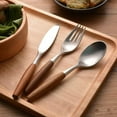 thumbnail image 4 of Flatware Silverware Cutlery Set, Stainless Steel, Teak Wood Dining Utensils, Eating Dinnerware, 4 of 10