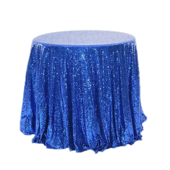 ERDOUY 47 Inch Round Metallic Sequin Tablecloth, Sparkly Glitter Table Cover Perfect for Birthday Parties & Weddings, Blue