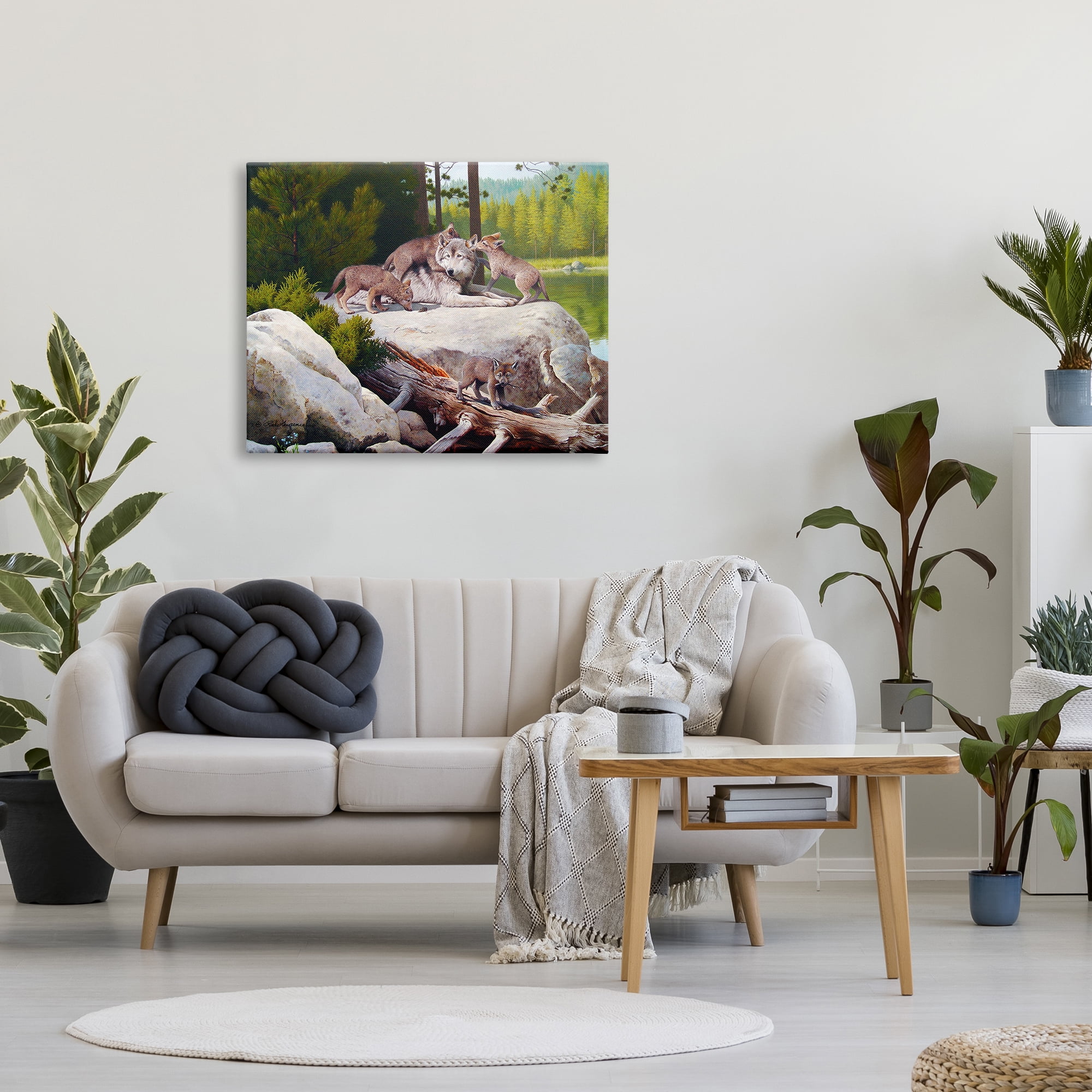 Stupell Industries Wolf & Cubs in Nature Animals & Insects Painting Gallery Wrapped Canvas Art Print Wall Art, 40 x 30