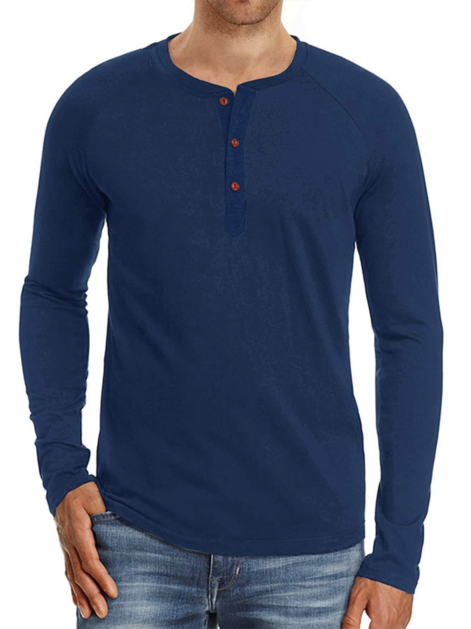 Men V Neck Henley Tops Long Sleeve Sweater T Shirts Solid Tops Casual Undershirt