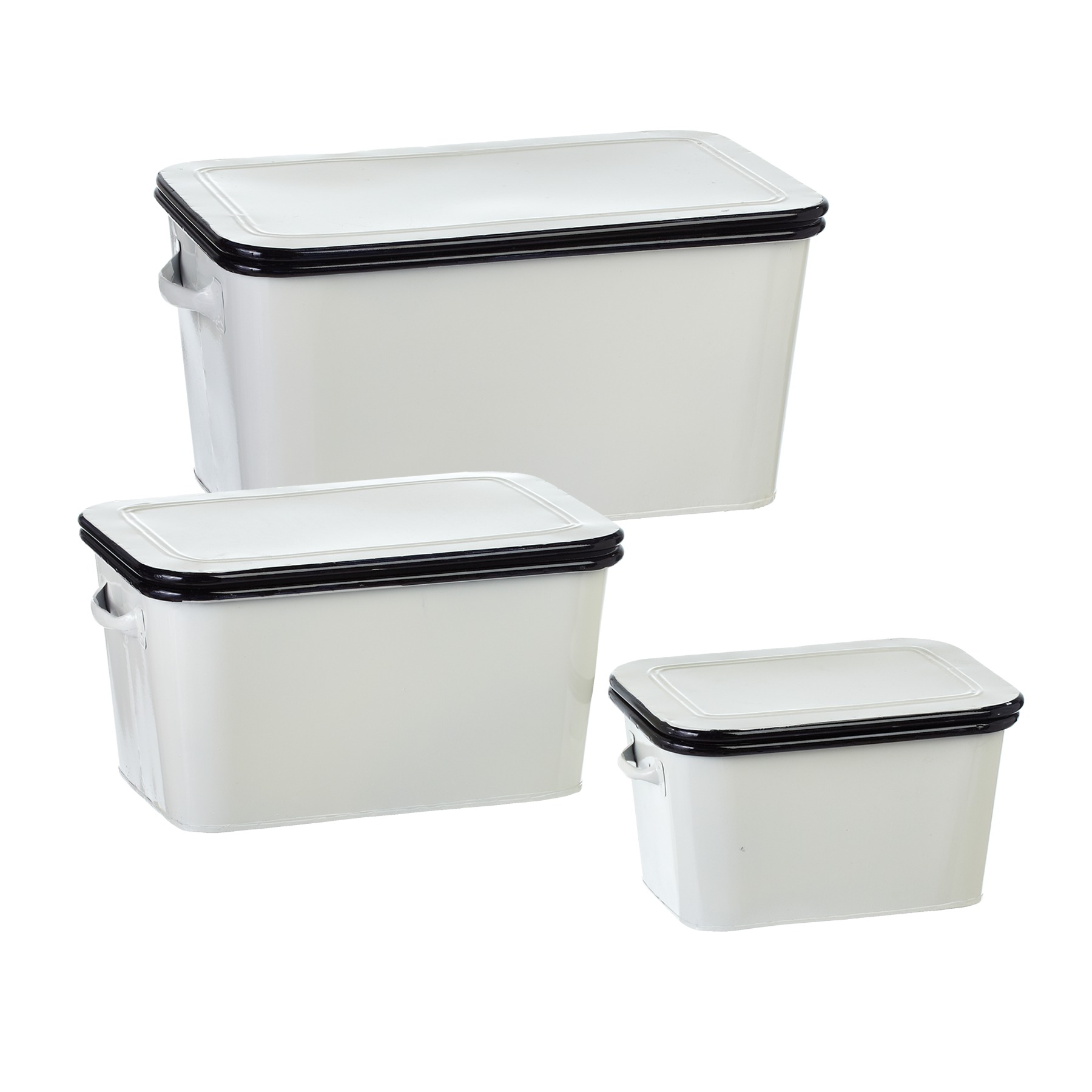 CBK Metal 3 Piece Set Black And White Enamel Storage Box With Lid