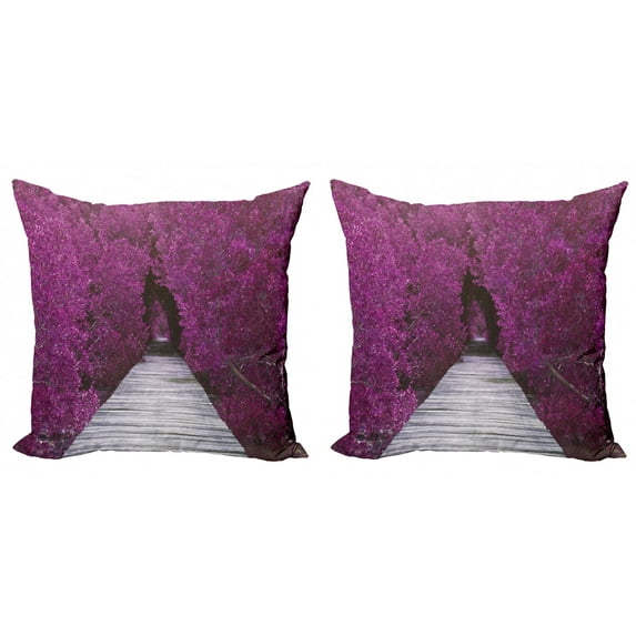 Ambesonne Nature Throw Pillow Cover 2 Pack, Spring Landscape Floral, 20", Purple Grey