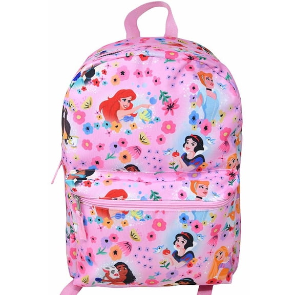 Disney Princess 16" Backpack with All Over Print, Pink Floral Design