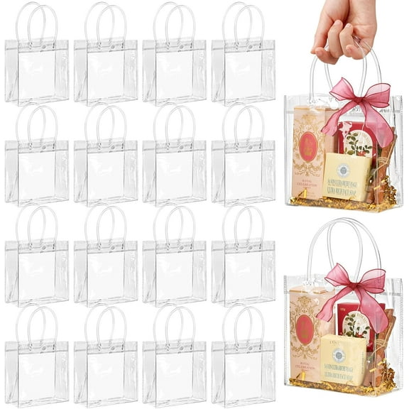 16Pcs Clear PVC Gift Bags with Handles Small Transparent Reusable Shopping Bags