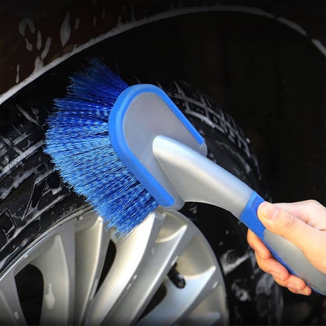 Cepillo para cubos de rueda de coche para limpiar neumáticos y llantas | Cerdas de fibra supersuaves que evitan arañazos | Mango ergonómico de plástico | 25 cm de largo para una limpieza profunda en