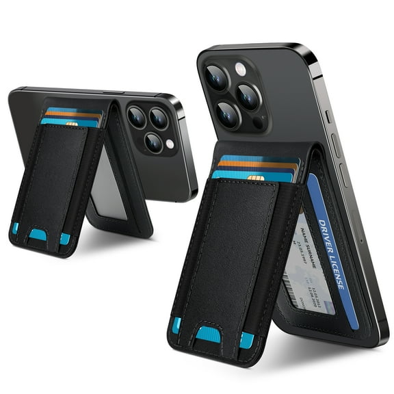 Miroddi Magsafe Phone Wallet Stand, Magnetic Card Holder Compatible for iPhone 16/15/14/13/12 Series, Genuine Leather, RFID Blocking, Fits 9 Cards