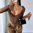 thumbnail image 6 of Women Mesh Top Lace Crop Top Long Sleeve Sheer Blouse Y2K Mesh Shirts Going Out Tops Club Outfits Dark Brown L, 6 of 10