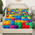 thumbnail image 4 of Erosebridal Building Blocks Bed Sheets Set King, Colorful Sheet Set, 3D Rainbow Construction Brick Sheets Funny Patchwork Geometric Rectangle Flat Fitted Sheet, 4 of 5