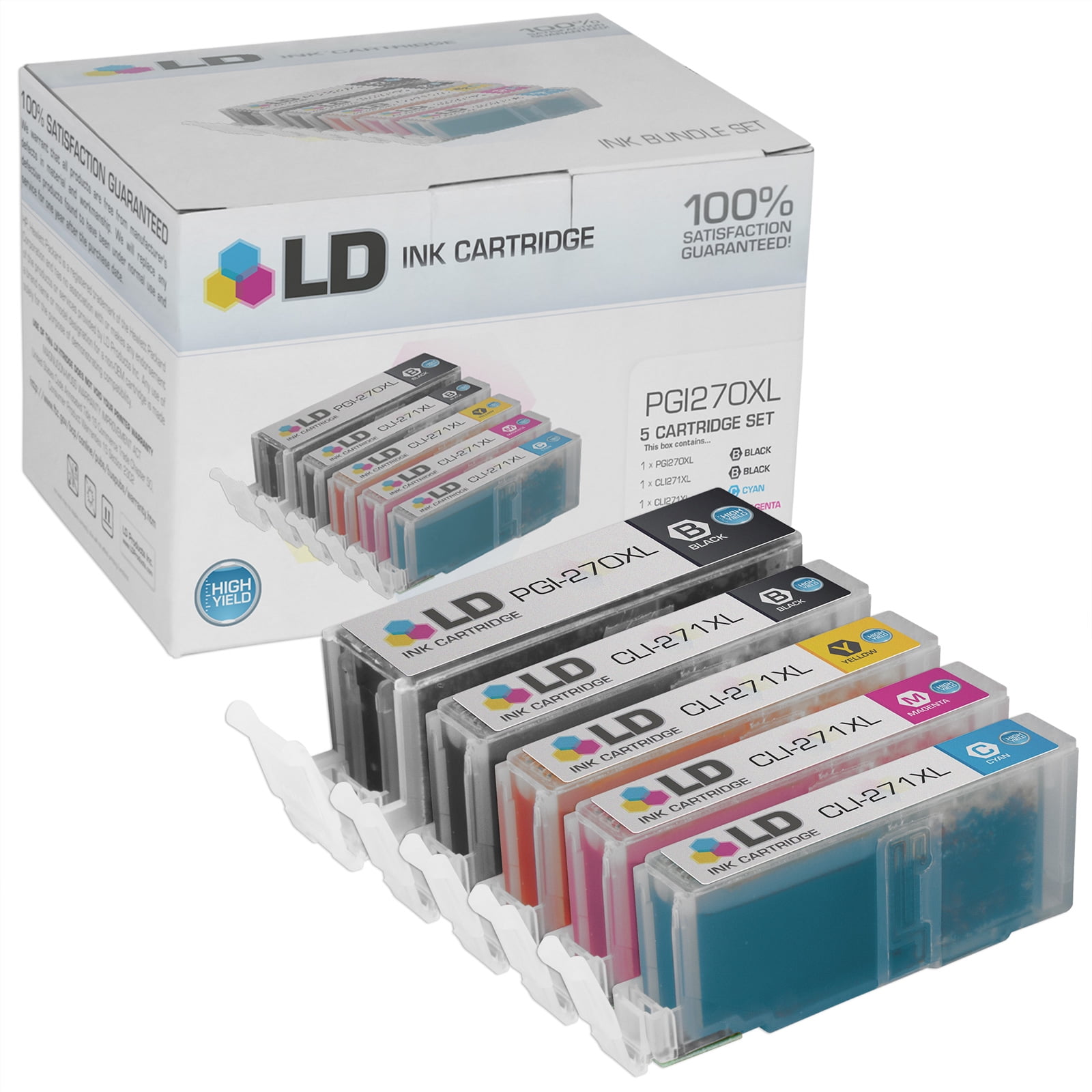Includes 1 PGi-270XL Black InkjetsClub Compatible for Canon PGi-270XL and Cli-271XL High Yield Ink Cartridge Value Pack and 1 Yellow 5 Pack 1 Cli-271XL Black 1 Magenta 1 Cyan 