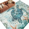 thumbnail image 2 of Teal Sea Turtle Coastal Area Rugs 5x8 for Living Room, Nautical Summer Beach Starfish Non Slip Washable Rug Runner, Low Pile Indoor Floor Carpet Mat Bathroom Rugs for Bedroom, Kids Room, 2 of 9