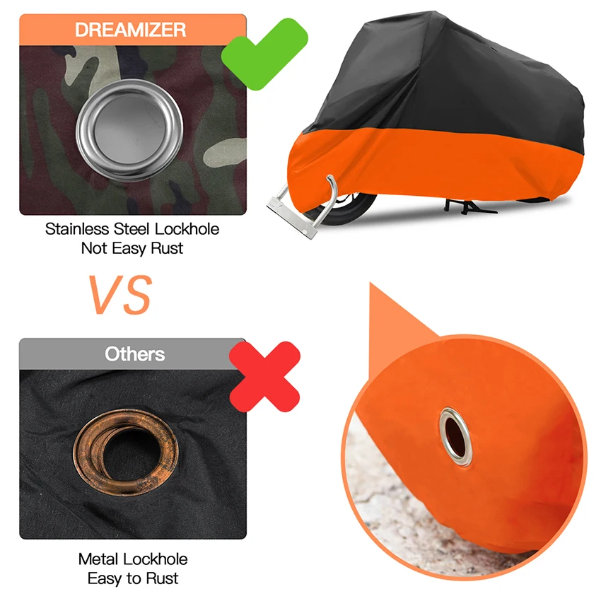 Motorcycle Cover, All Season Waterproof Outdoor Dustproof Durable Vehicle Cover with Lock Holes Fits for Harley Davidson, Honda, Suzuki,Yamaha and More