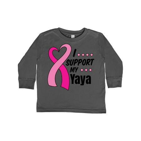 

Inktastic Breast Cancer Awareness I Support My Yaya with Pink Ribbon Gift Toddler Boy or Toddler Girl Long Sleeve T-Shirt
