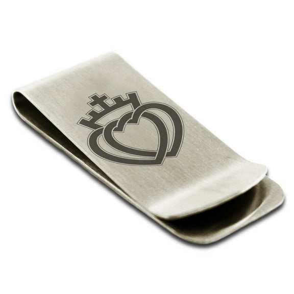 Stainless Steel Crown of Hearts Engraved Money Clip Credit Card Holder