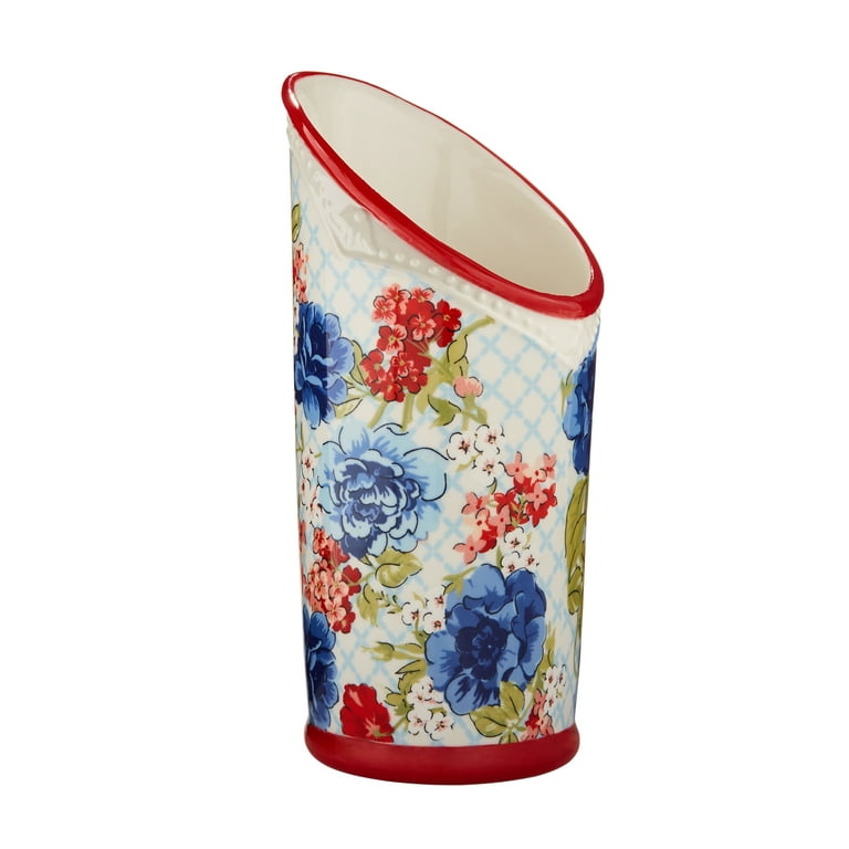 The Pioneer Woman Floral Medley 3-Compartment Ceramic Utensil Holder, Size: 9 x 8