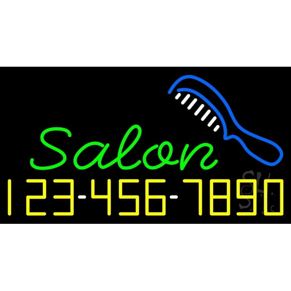 Salon With Comb And Number LED Neon Sign 13 x 24 - inches, Black Square Cut Acrylic Backing, with Dimmer - Bright and Premium built indoor LED Neon Sign for Defence Force.