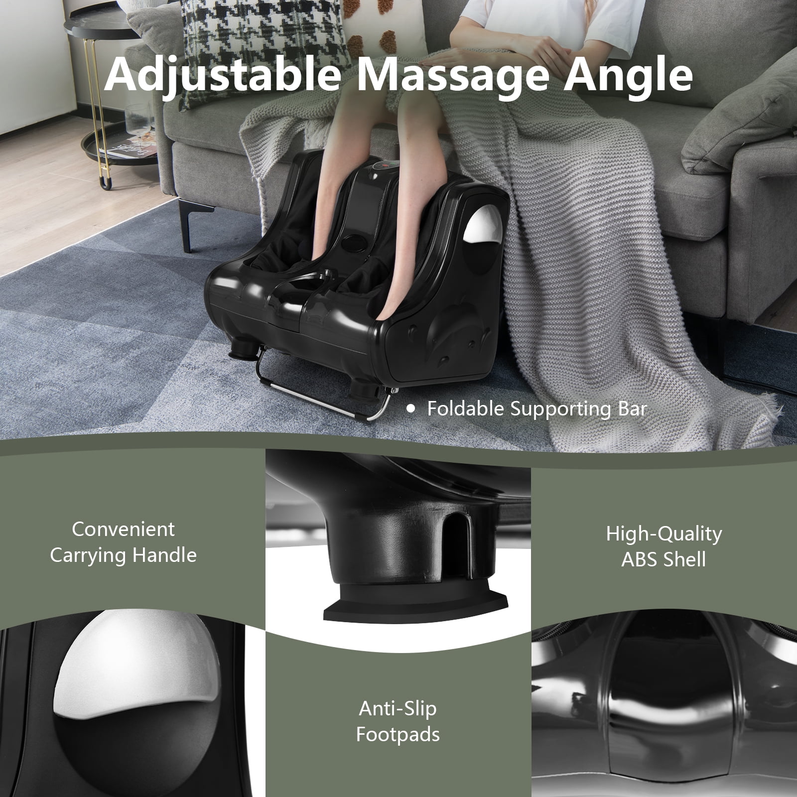 Costway Leg Massager Shiatsu Kneading Rolling Vibration Heating Foot Calf Black