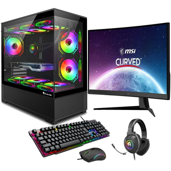 HAJAAN Liquid Cooled Gaming PC - MSI 27" Curved Gaming Monitor (RTX 4070 12GB GDDR6, Intel Core i7-13700F, 32GB DDR4 RAM, 1TB NVMe, Wifi 6, Bluetooth, Windows 11 Pro) - Black