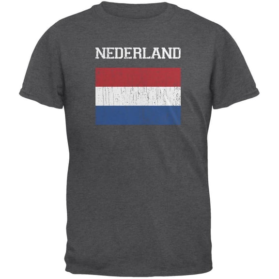 World Cup Distressed Flag Nederland Dark Heather Adult T-Shirt - 2X-Large