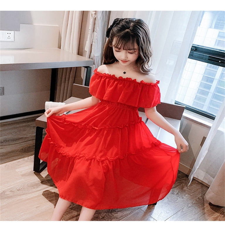 3 to 12 Years Old Kids Dress Big Girls Strapless Knee Length Chiffon Long Maxi Dress Beach School Party Skirt 3 to 12 Years Old Kids Dress Big Girls Strapless Knee Length Chiffon Long Maxi Dress Beach School Party Skirt