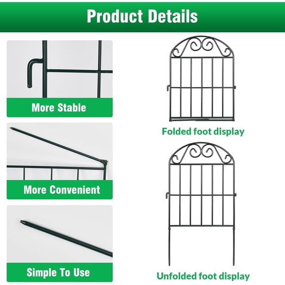 24 Panels Collapsible Garden Fence Animal Barrier,26 Ft(L) x 24 in(H) Black Rustproof Metal Wire Panel Border for Dogs Rabbits, Flower Edging for Landscape Patio Yard Outdoor Decor, Arched