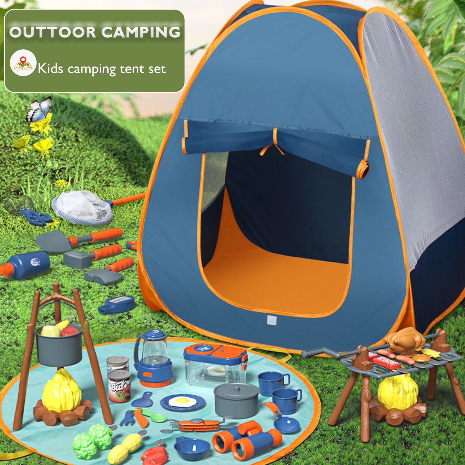 Yexmas Kids Camping Set with Tent 56pcs Outdoor Campfire Toy Set for