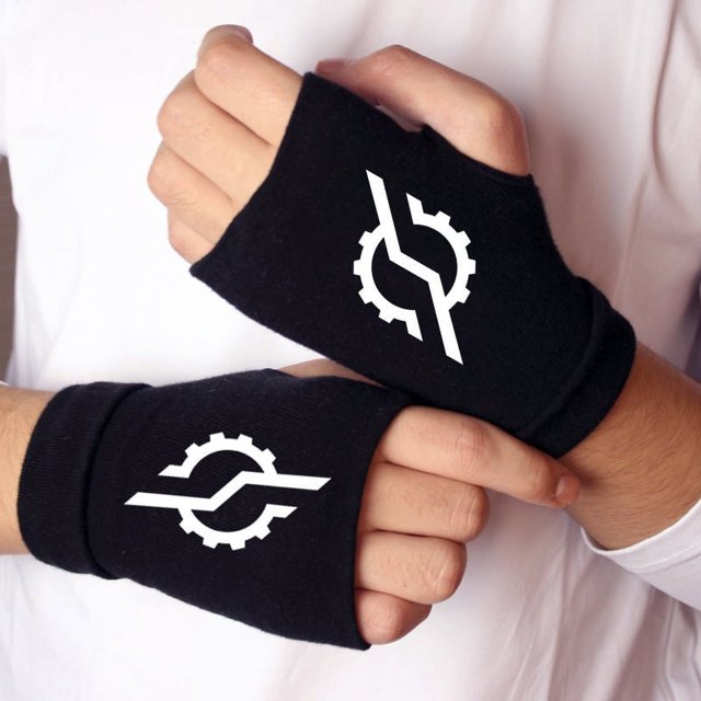 Guantes de anime bidimensionales que rodean el logotipo de la hoja de madera UZhi Po algodón de doble capa grueso cálido