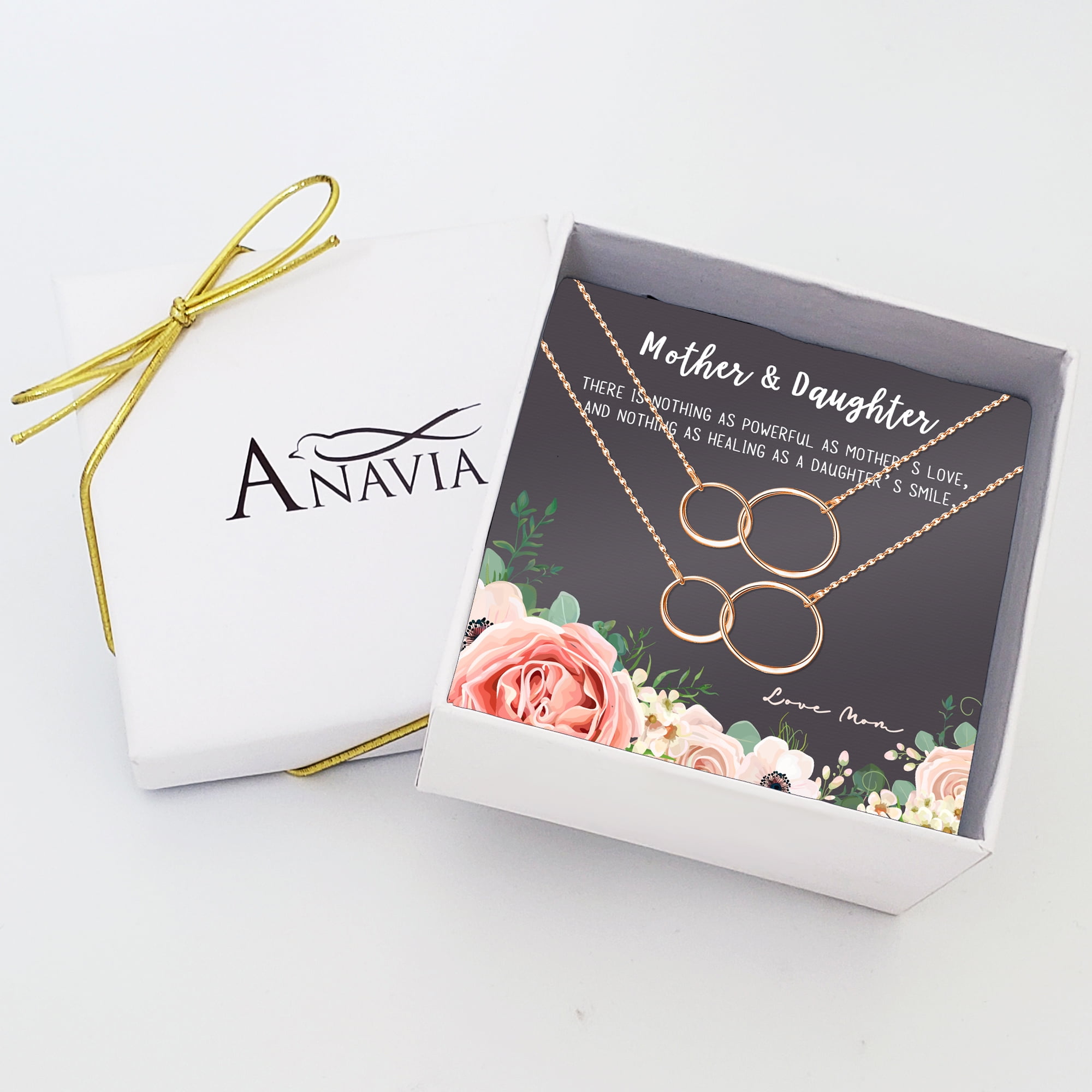 Mother and Daughter Matching Infinity Card Necklace, Matching Mother's Day Gift for Her, Mom and Daughter Jewelry, Infinity Ring Necklaces [Rose Gold Infinity Ring, No-Personalized Card]