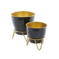 thumbnail image 6 of DecMode 11", 9"H Indoor Outdoor Black Metal Planter with Removable Stand (2 Count), 6 of 9