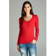 thumbnail image 5 of Emmalise Women's Plain Basic Cotton Spandex Scoop Neck Long Sleeve T Shirt -Red, 2XL, 5 of 5