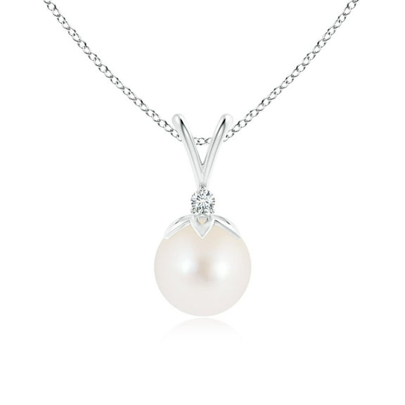 ANGARA Freshwater Cultured Pearl V-Bale Pendant with Diamond in 925 Sterling Silver for Women | June Birthstone, Birthday, Anniversary, Jewelry Gift for Women | Pearl Necklace