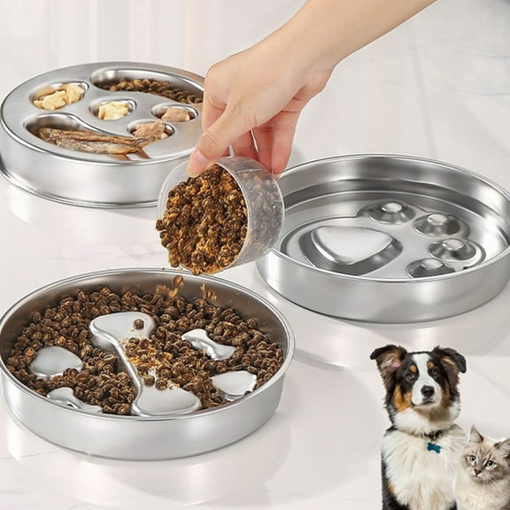 Stainless Steel Slow Feeder Pet Bowl Non - Slip Anti - Tilt Thickened Large Capacity Pet Food Water Dish For Cats Dogs C1 Pet Bowl