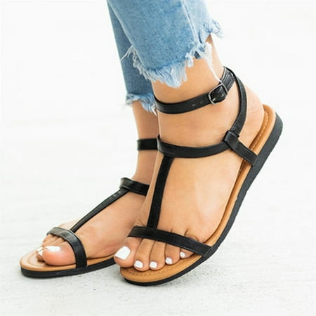 

Women s Fashion Summer Casual Rome Buckle Strap Flat With Sandals Open Toe Shoes