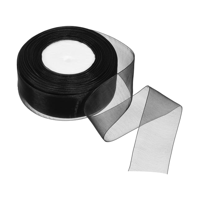 Unique Bargains 4cm 50 Yard Sheer Organza Ribbon Chiffon Fabric Gift Wrapping, Black