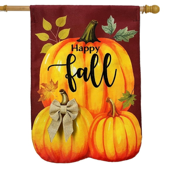 Briarwood Lane Happy Fall Pumpkin Trio Burlap House Flag