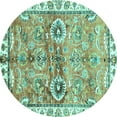 thumbnail image 1 of Ahgly Company Indoor Round Oriental Turquoise Blue Traditional Area Rugs, 7' Round, 1 of 4