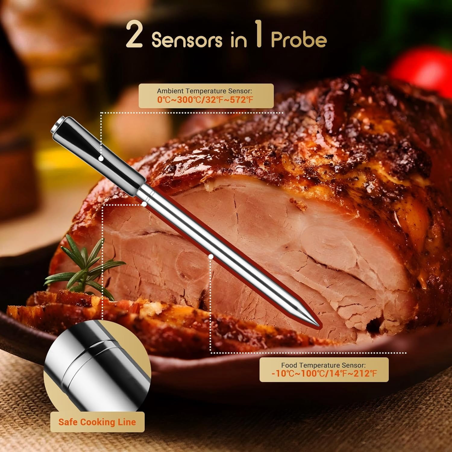 Inkbird Father's day Wireless Meat Thermometer Bluetooth BBQ Thermometer with 91m/300ft App Control and Smart Alarms，Dishwasher Safe,Black