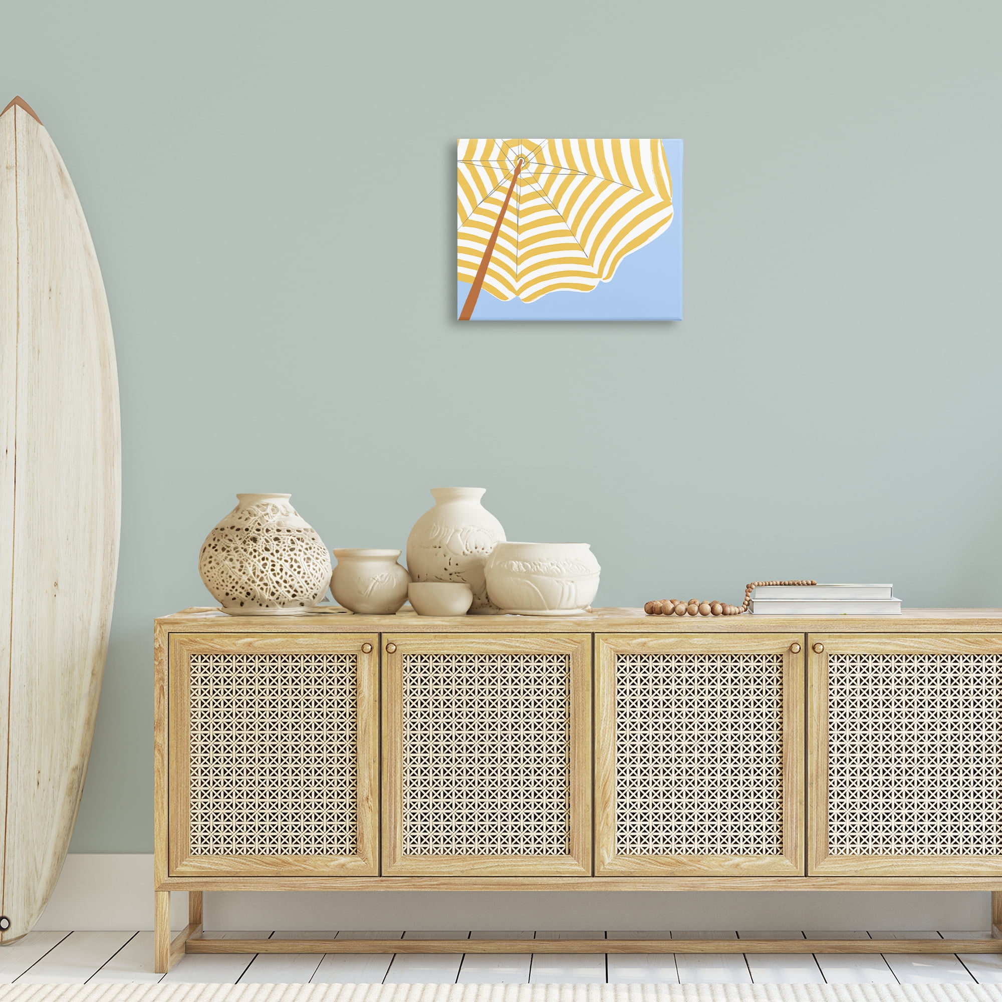 Stupell Industries Yellow & White Umbrella Coastal Painting Gallery Wrapped Canvas Art Print Wall Art, 20 x 16