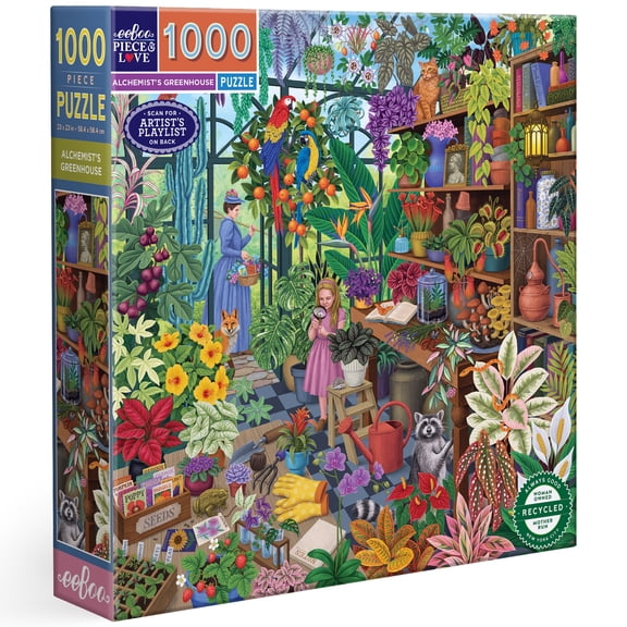 eeBoo Piece & Love: Alchemist's Greenhouse - 1000 Piece Puzzle -Square Adult Jigsaw, Vasilisa Romanenko's Botanical Fantasy, Plant Guide, Eco-Friendly