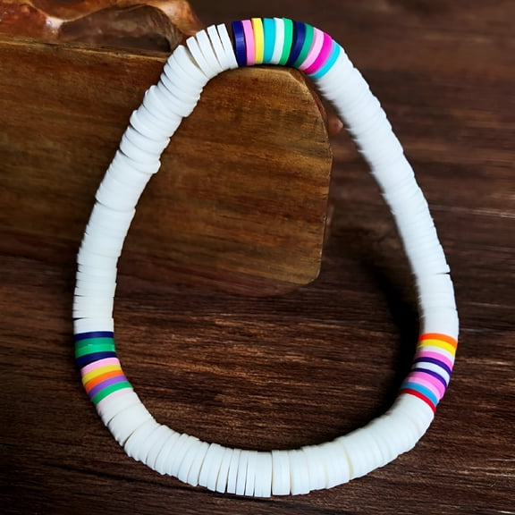 DESIGNICE Heishi Bracelets for Women, Rainbow Beaded Bracelets Boho Stackable Summer Beach Surfer Bracelets Elastic Ethnic Jewelry for Women Girl Vacation
