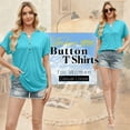 thumbnail image 4 of VDJ Womens Blouses Casual Loose Henley V Neck Tee Comfort Lightweight Solid Tee Shirts Summer Mint Blouse Size L, 4 of 11
